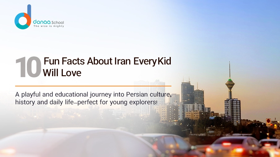 Fun facts about Iran for kids with the Iran flag and Persian Gulf.