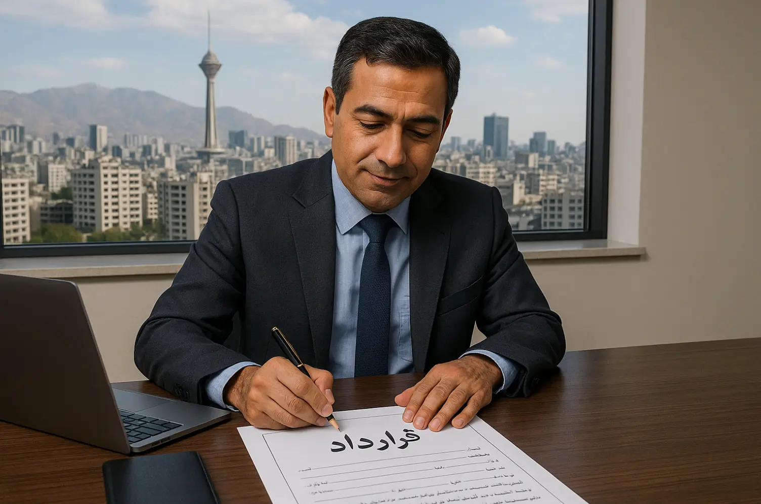 Farsi business contract document on desk